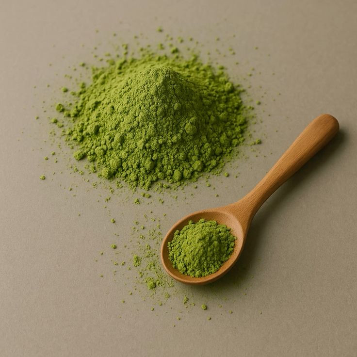 پودر سبز روشن ماچا خالص با بافت نرم و آسیاب شده به روش سنتی سنگی، نشاندهنده کیفیت Ceremonial.